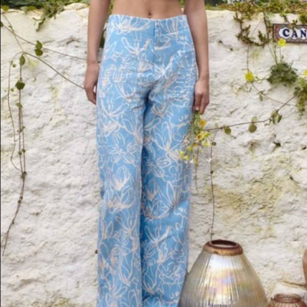 Zara - Blue & White - Full length printed pants
